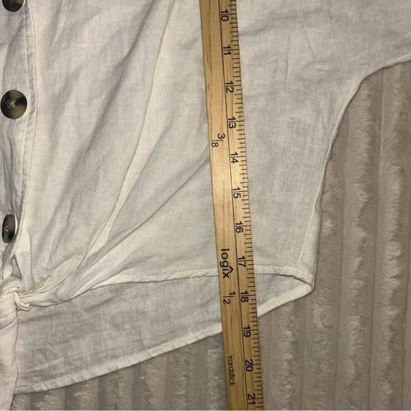 Abercrombie & Fitch Cream Button-Down Shirt Linen Blend Crop - Picture 8 of 8